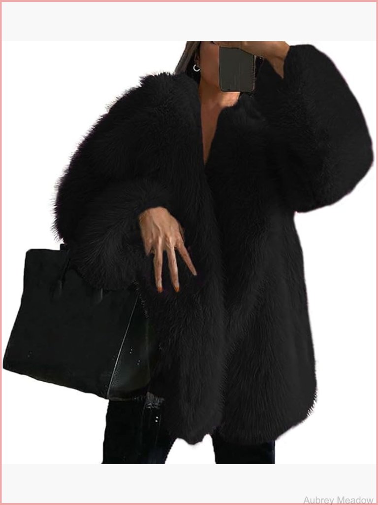 Faux Fur Coat Long Sleeve Lapel Open Front Oversized Winter Fall Shaggy Warm
